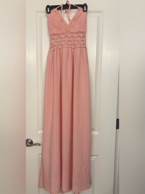 Crochet Bodice Pink Maxi Dress - Unbranded